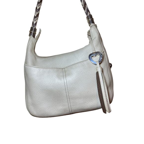 Brighton Pearl Leather Barbados Hobo Shoulder Bag Braided Strap Cream - Picture 1 of 14